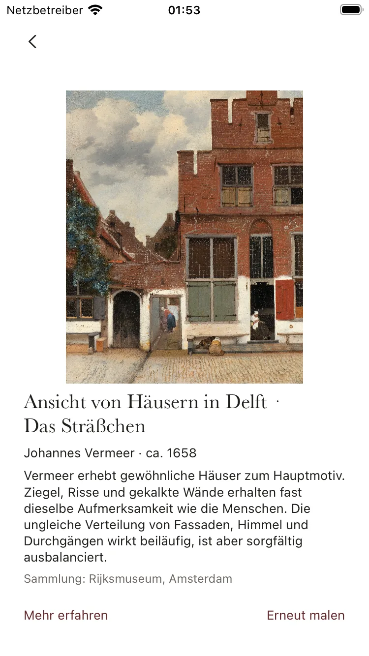 A finished work: Vermeer’s Little Street with its description and collection